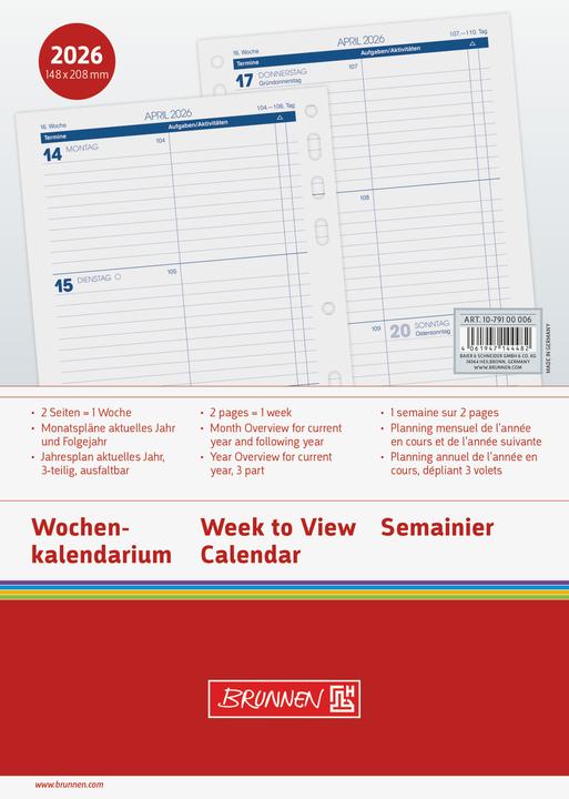 Produktbild Brunnen Timer Einlage 2026 079100006 1W/2S DE A5 (14.8 x 20.8 cm, 1 Woche / 1 Seite)