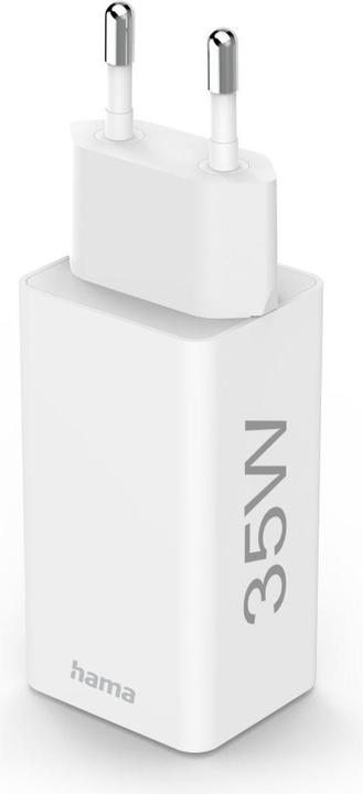 Image du produit Hama Chargeur rapide + câble, 2x USB-C, PD/QC, mini-chargeur, 35W, 1 m, blanc (35 W, 2 ports)