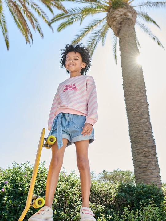Produktbild Vertbaudet Gestreiftes Sweatshirt mit Schrift HOLA CHICAS Mädchen (116)
