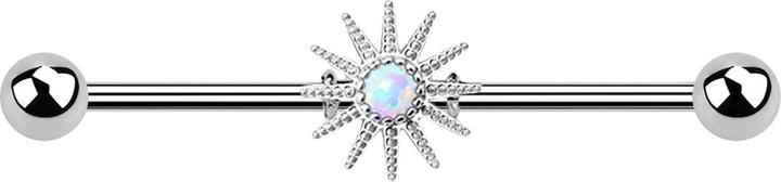 Produktbild Star Piercing Barbell silber mit Sonnenstrahlen und Opal weiss (Messing, Chirurgenstahl 316L)