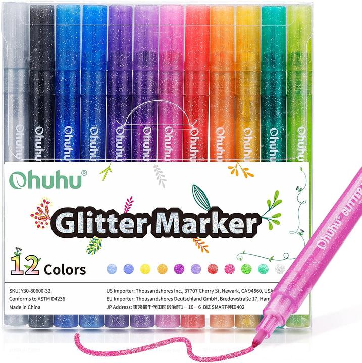 Ohuhu Glitzer Metallic Marker (12 Stk.) (Cuivre, Bronze, Or, Argent, Multicolore, 2 mm, 12 x)