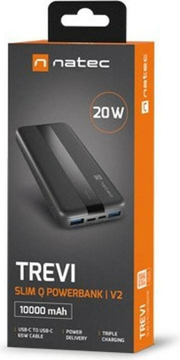 Actual product image Genesis NATEC POWERBANK TREVI SLIM Q V2 10000MAH PD USB-C 20W + USB-A 18W + KABEL USB-C (10000 mAh, 20 W)