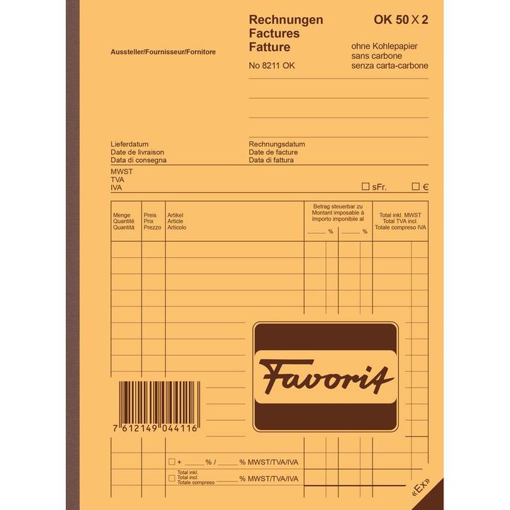 Image du produit Favorit Carnet de factures autocopiantes avec papier autocopiant (100 x)