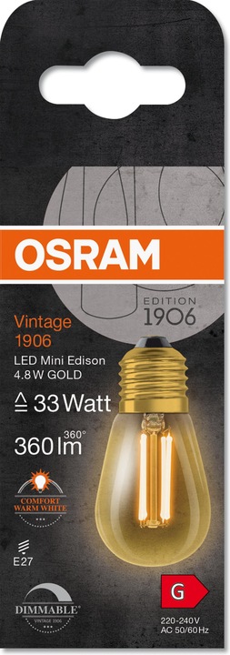 Produktbild Osram Vintage 1906 Led Classic Edison (E27, 4.80 W, 360 lm, 1 x, G)
