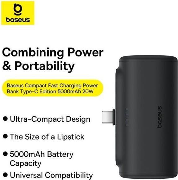Actual product image Baseus Compact Series Fast Charging USB-C Powerbank 20W (5000 mAh, 20 W, 18.50 Wh)