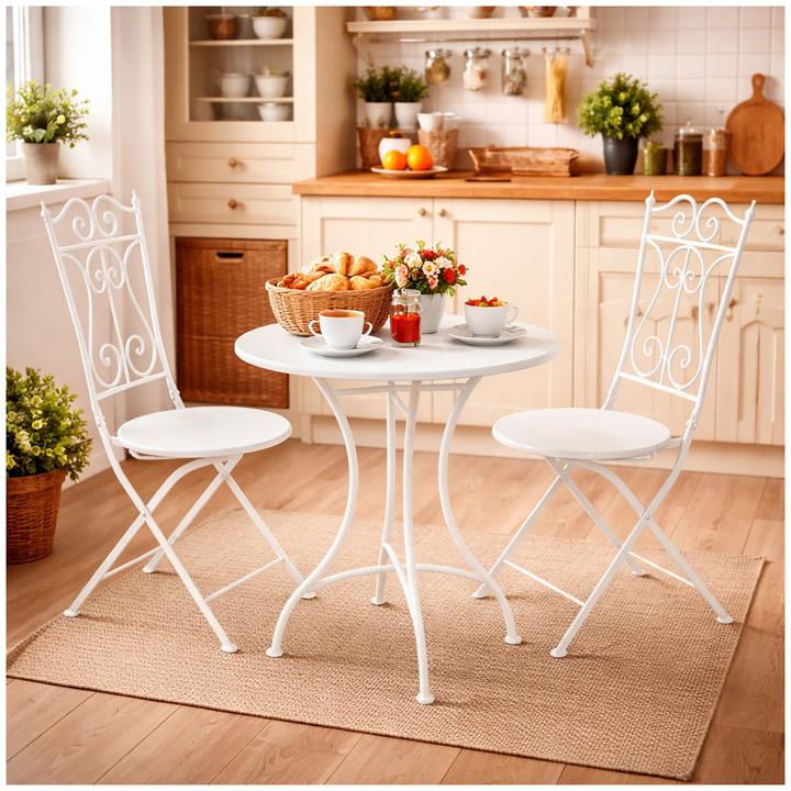 Produktbild HTI-Living Bistro Sitzgruppe Metall Creme Tisch mit 2 Stühlen Balkon Set Gartenmöbel
