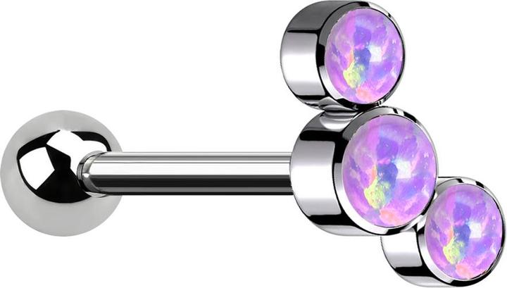 Produktbild Star Piercing Micro Barbell Innengewinde silber mit Kugel und drei Opale violett (ohne Messing, Titan)