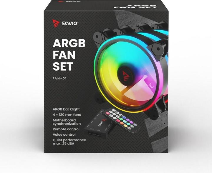 Produktbild Savio Wentylator FAN-01 4-pack 120mm ARGB wraz kontrolerem oraz pilotem (120 mm, 4x)