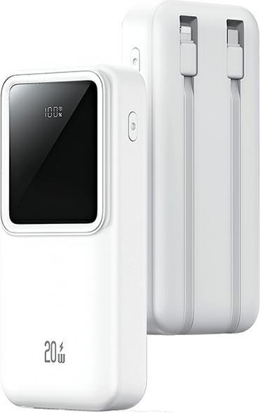 Actual product image Usams Powerbank z wbudowanymi kablami USB-C+Lightning 30000 mAh 20W PD+Qc 3.0 Fast Charge X-chel Ser (30000 mAh, 20 W, 111 Wh)