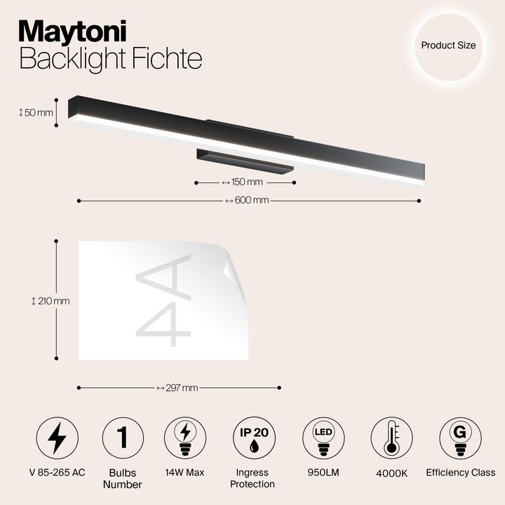 Image du produit Maytoni Épicéa LED Lampe de miroir, lampe d'armoire 14W noir blanc neutre