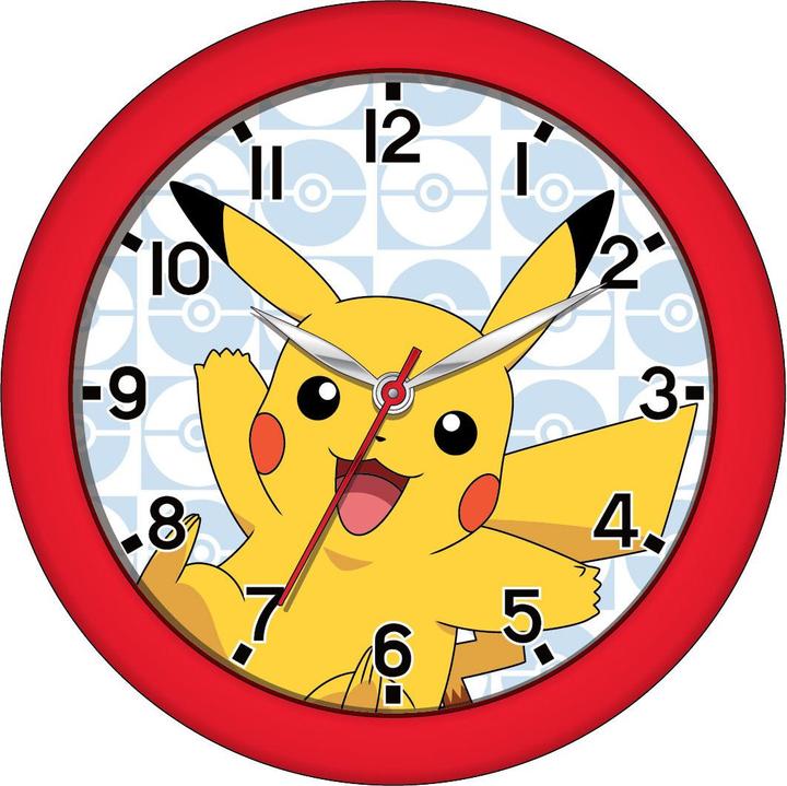 Accutime Children's wall clock Pikachu (red, yellow), round analogue clock in Pokémon design, educational