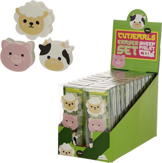 Actual product image Puckator Farm Animals Erasers Set of 3