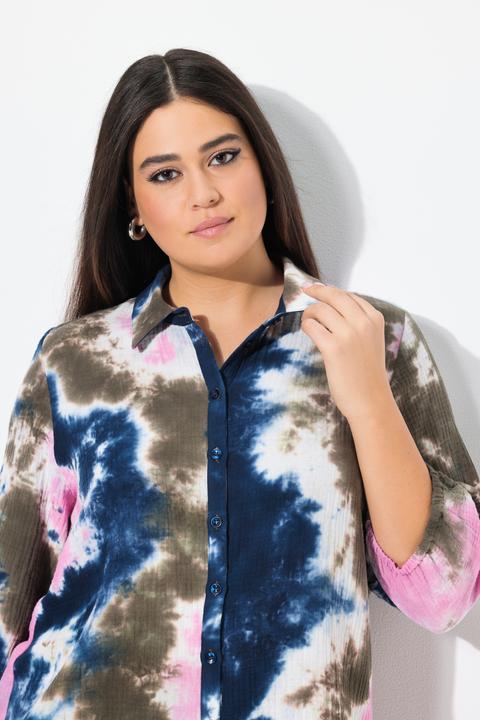 Produktbild Ulla Popken Musselin-Bluse, Batikdruck, Hemdkragen, 3/4-Arm (42, 44)