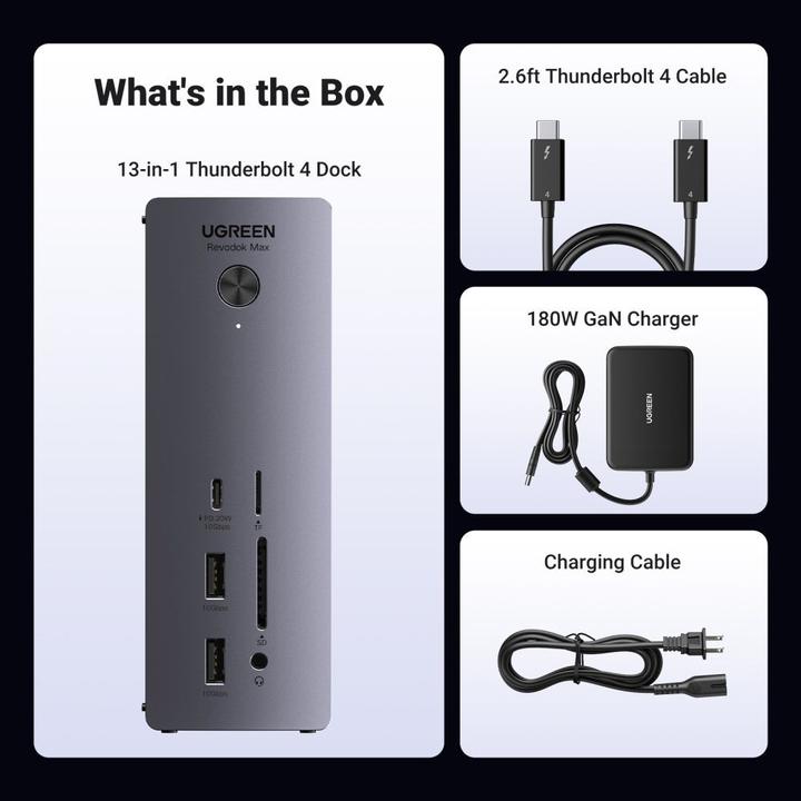 Image du produit Ugreen U710 13in1 Docking Station 2x Thunderbolt 4 / 4x USB-A / DP / RJ45 / SD TF Reader / USB-C / 3 (USB-C, 13 Ports)