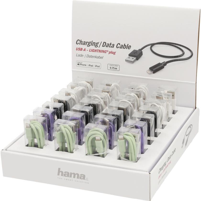 Hama Lade-/Datenkabel, USB-A - Lightning, 0,75 m, 28 Stück im Display (0.75 m, USB 4.0), USB Kabel