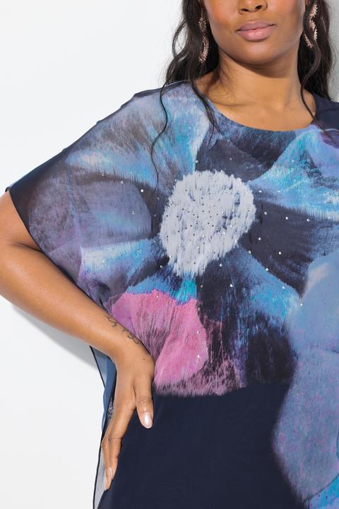 Produktbild Ulla Popken Chiffonbluse, Blüten, Oversized, Rundhals, Halbarm (54)