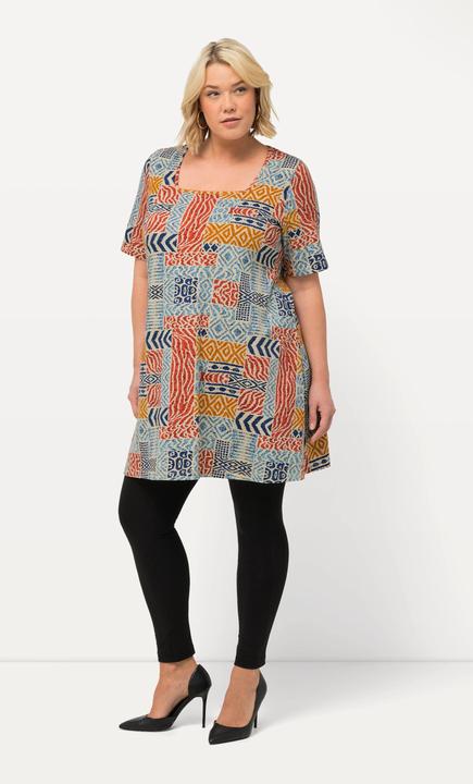 Actual product image Ulla Popken Graphic Square Neck Short Sleeve A-line Knit Tunic (68)