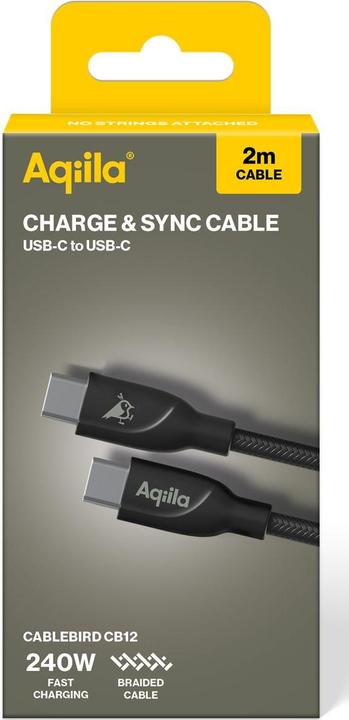 Actual product image Aqiila Cablebird CB12 - USB-C to USB-C Braided cable, 240W (2m) - Black (2 m, USB 2.0, 240 W)