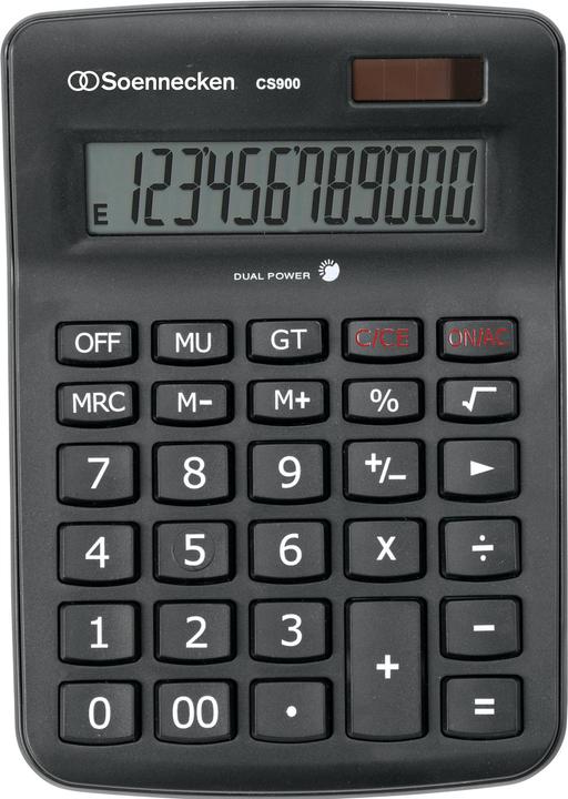 Produktbild Soennecken Tischrechner CS900 Masse: 144,5 x 205 x 46 mm (B x H x T) Art der Hilfsenergie: Solar-Energie (Solarzellen)