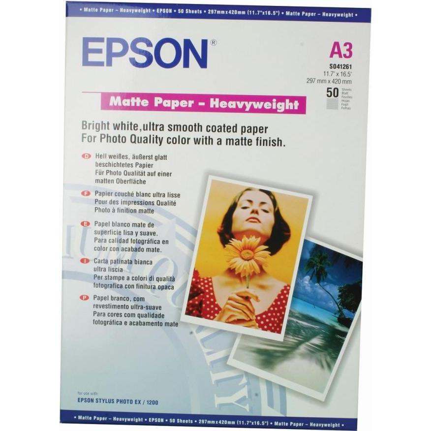 Epson Paper Heavy Weight, 50 Blatt (167 g/m², A3, 50 x), Fotopapier, Weiss
