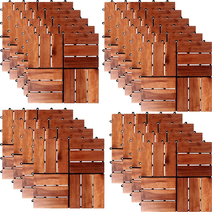 Mojawo 33 Stk. 3qm Holzfliese Akazienholz 30x30 cm Fliese Stecksystem Schachbrettmuster (33 x, 30 x 30 cm)