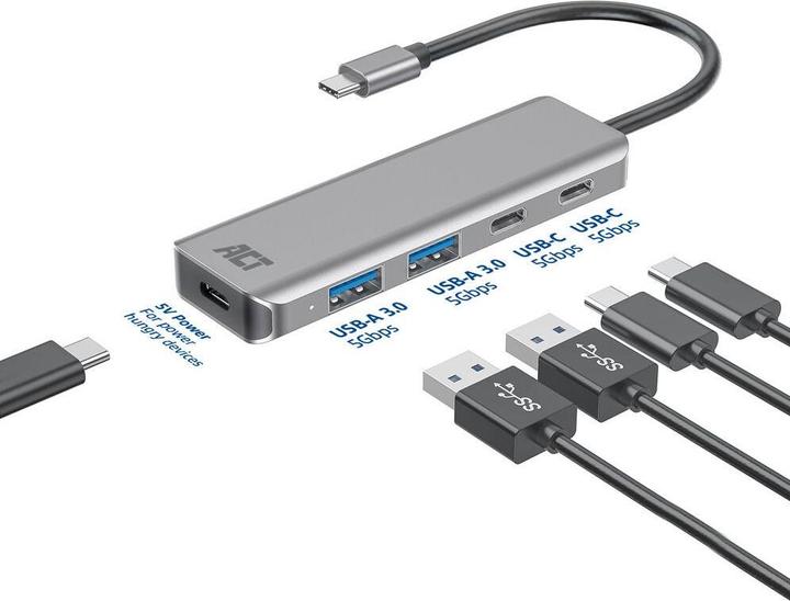 Produktbild ACT USB-C hub 3.0, 2x USB-A, 2x USB-C (USB-C, 4 Ports)