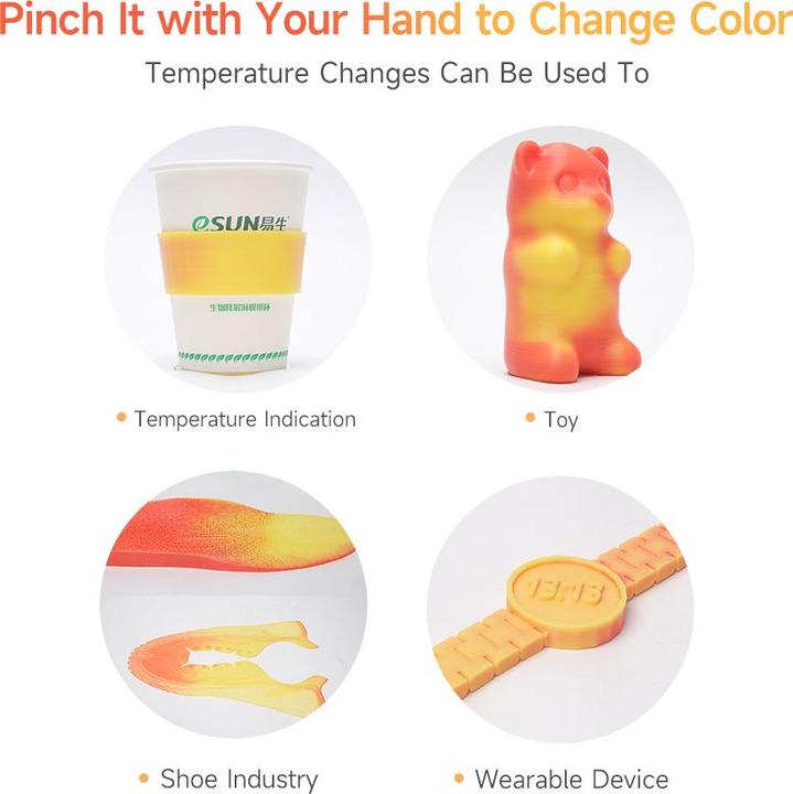 Image du produit eSUN TPU-95A Color Change by Temp filament élastique 1.75mm 1Kg (TPU, 1.75 mm, 1000 g)
