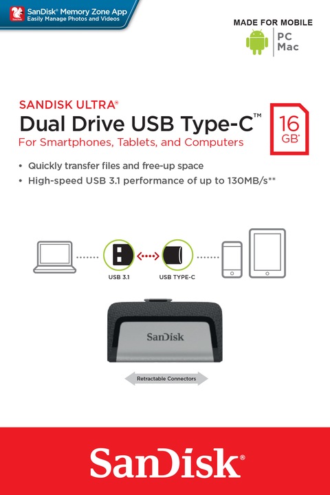 Actual product image SanDisk Ultra Dual Drive (16 GB, USB-C, USB-A)