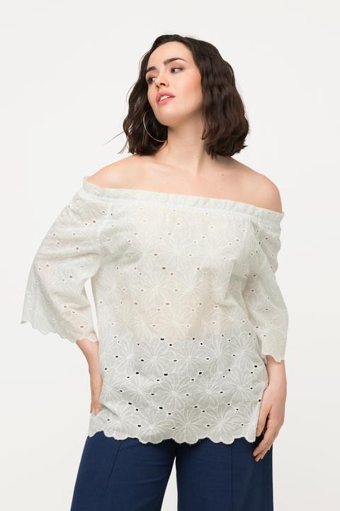 Produktbild Ulla Popken Carmenbluse, schulterfrei, A-Linie, Spitze, Halbarm (46, 48)
