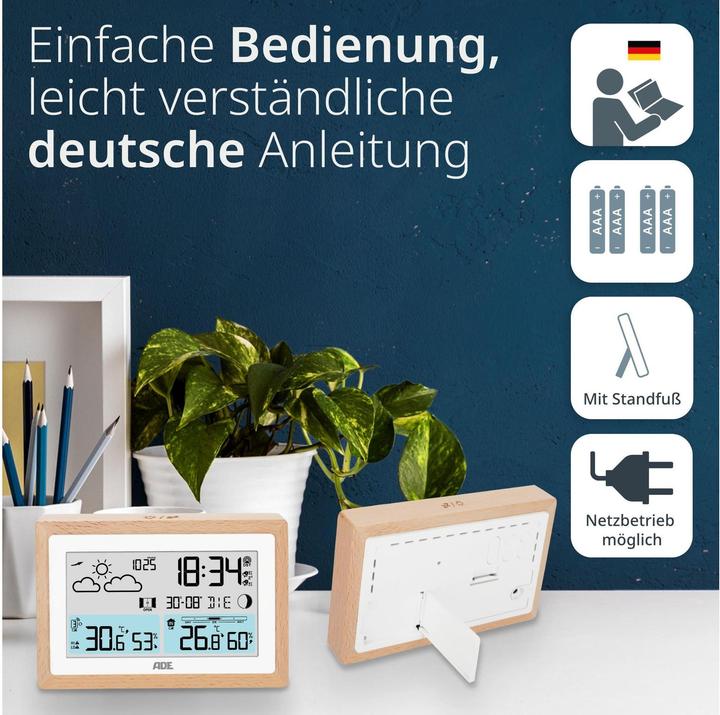 Image du produit ADE Wetterstation mit Funk-Aussensensor Holz-Weiss