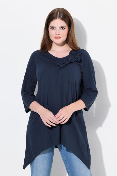 Image du produit Ulla Popken Chemise, fleurs 3D, col rond, manches 3/4, coton biologique (46, 48)