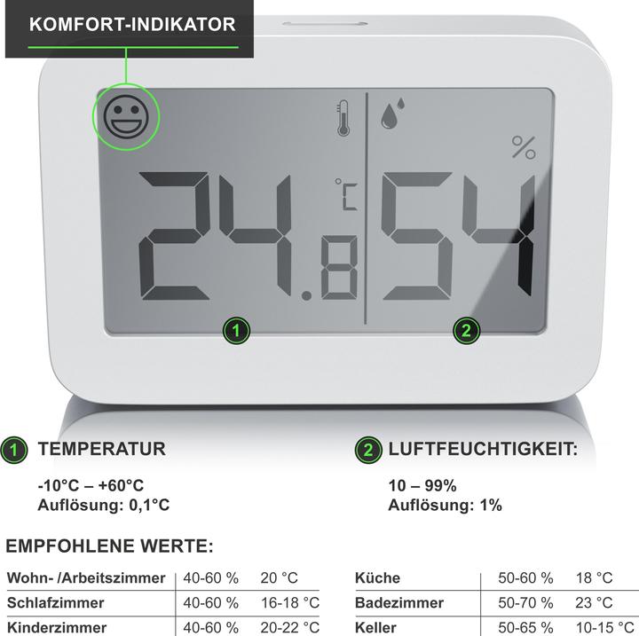 Produktbild Bearware 4x Thermometer & Hygrometer, Temperatur & Luftfeuchtigkeit Messgerät, LCD-Anzeige, Magnethalter
