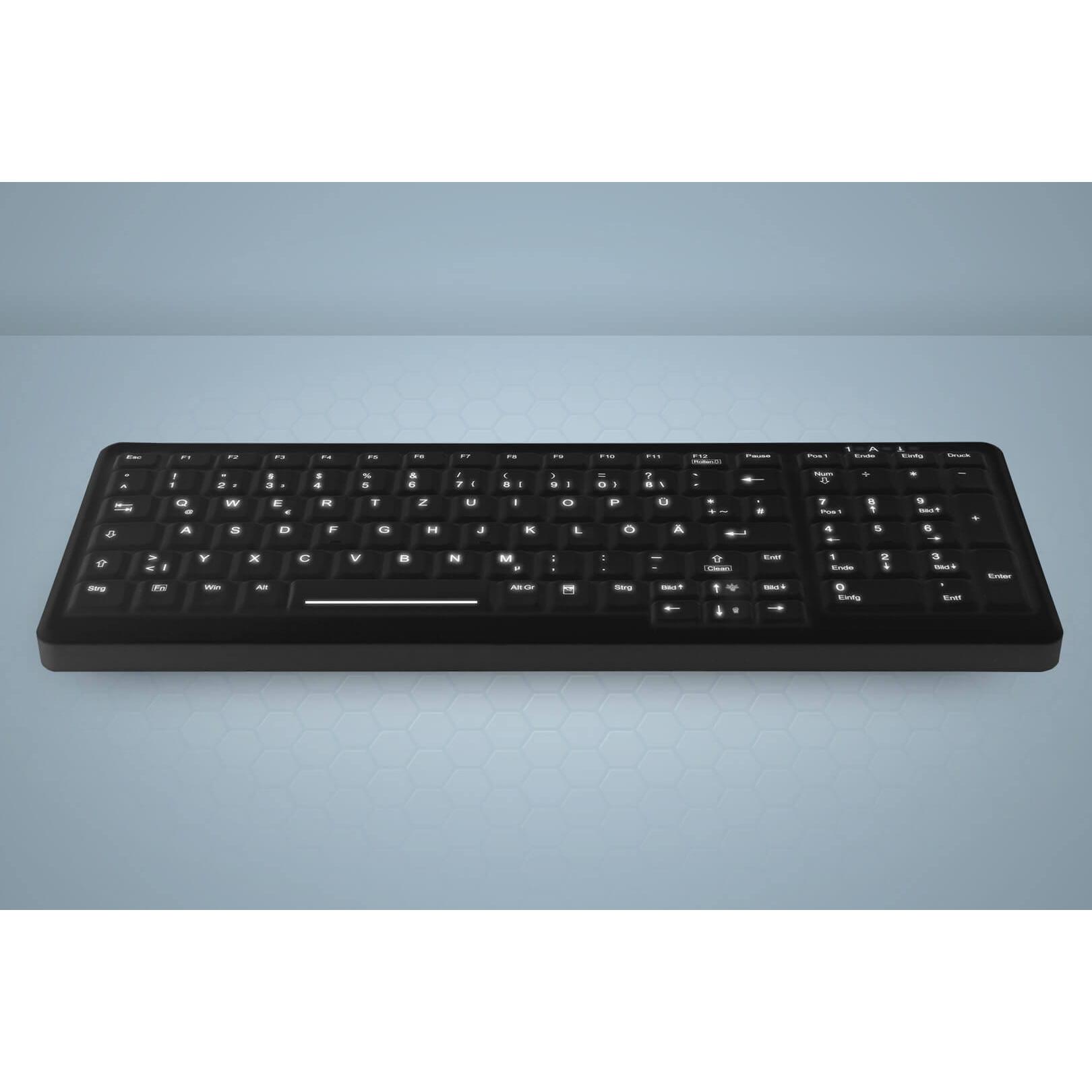 CHERRY Hygiene Backlit Compact (US, Kabelgebunden), Tastatur, Schwarz