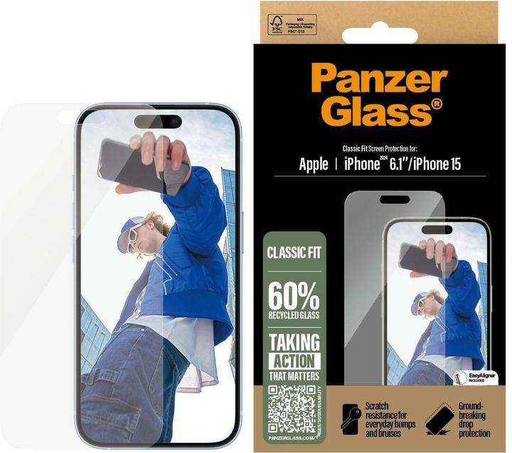 Actual product image PanzerGlass Classic Fit (1 Piece, Apple iPhone 16, Apple iPhone 15)