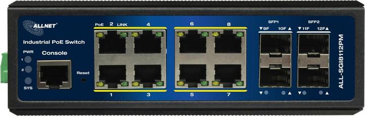 Actual product image Allnet Switch industrial full managed Layer2+ 12 Port GbE &bull PoE Budget 240W &bull 8x PoE at &bul (12 ports)