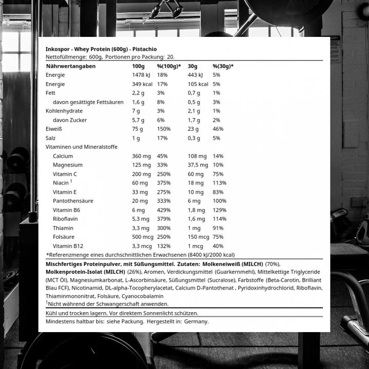 Nährwerte und Zutaten Inkospor Whey Protein (Pistazie, 1 Stk., 697 g)