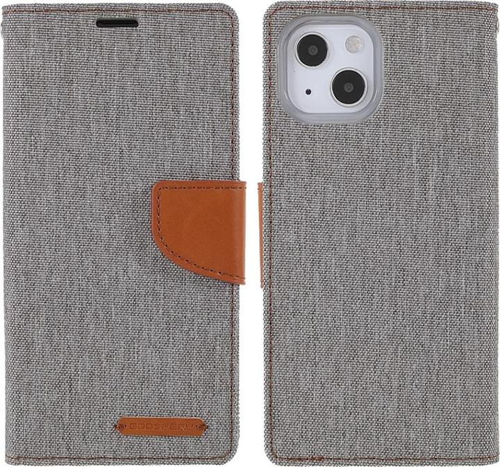 Produktbild iPhone 13 mini - Canvas Stoff Leder Etui grau (Apple iPhone 13 mini)