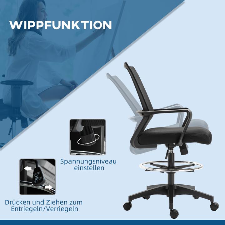 Image du produit Vinsetto Bürostuhl Polyester, Kunststoff Schwarz (56.50 - 76.50 cm)