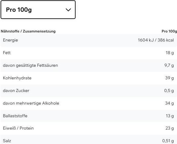 Nutritional values and ingredients ESN Designer Vegan Protein Bar (Fudge Brownie, 12 pcs., 660 g)