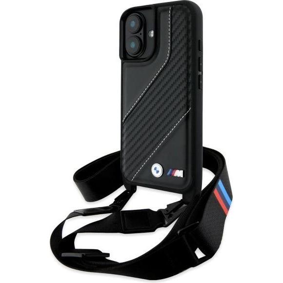 BMW BMHCP16S23PSCCK iPhone 16 6.1" czarny/black hardcase M Edition Carbon Stripe & Strap (Apple iPhone 16), Smartphone H...