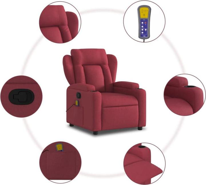 Immagine prodotto vidaXL Poltrona massaggiante in tessuto rosso vino,Colore: Rosso vino,Materiale: Tessuto