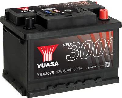 Actual product image Yuasa SMF YBX3075 car battery 60 Ah T1 cell layout 0 (12 V, 60 Ah, 550 A)