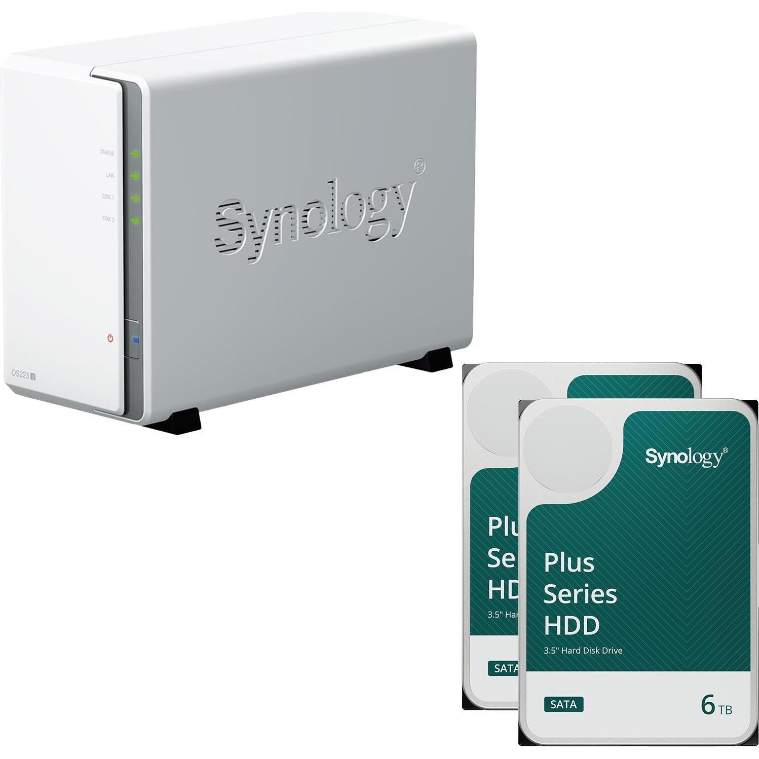 Synology DiskStation DS223J 2 Einschübe NAS-Server Leergehäuse + 2x Plus 3.5"" SATA HDD... (2 x 6 TB