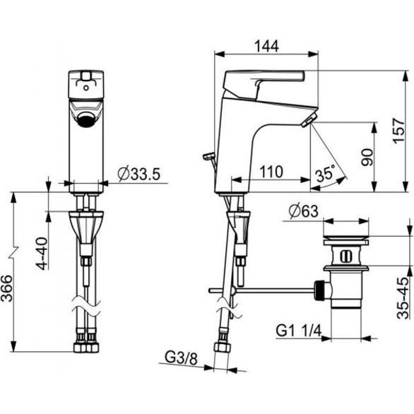 Thumbnail - Hansa, Badarmatur, HANSAPALENO XL Waschtischarmatur, Ausladung 110 mm, mit Zugstange, chrom