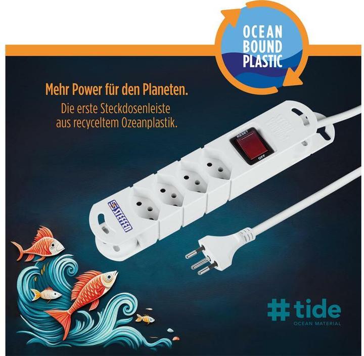 Produktbild Steffen Steckdosenleiste TIDE 4xT13 3m mit Schalter und Haftmagnete ws (4 x, Typ 13, 3 m)