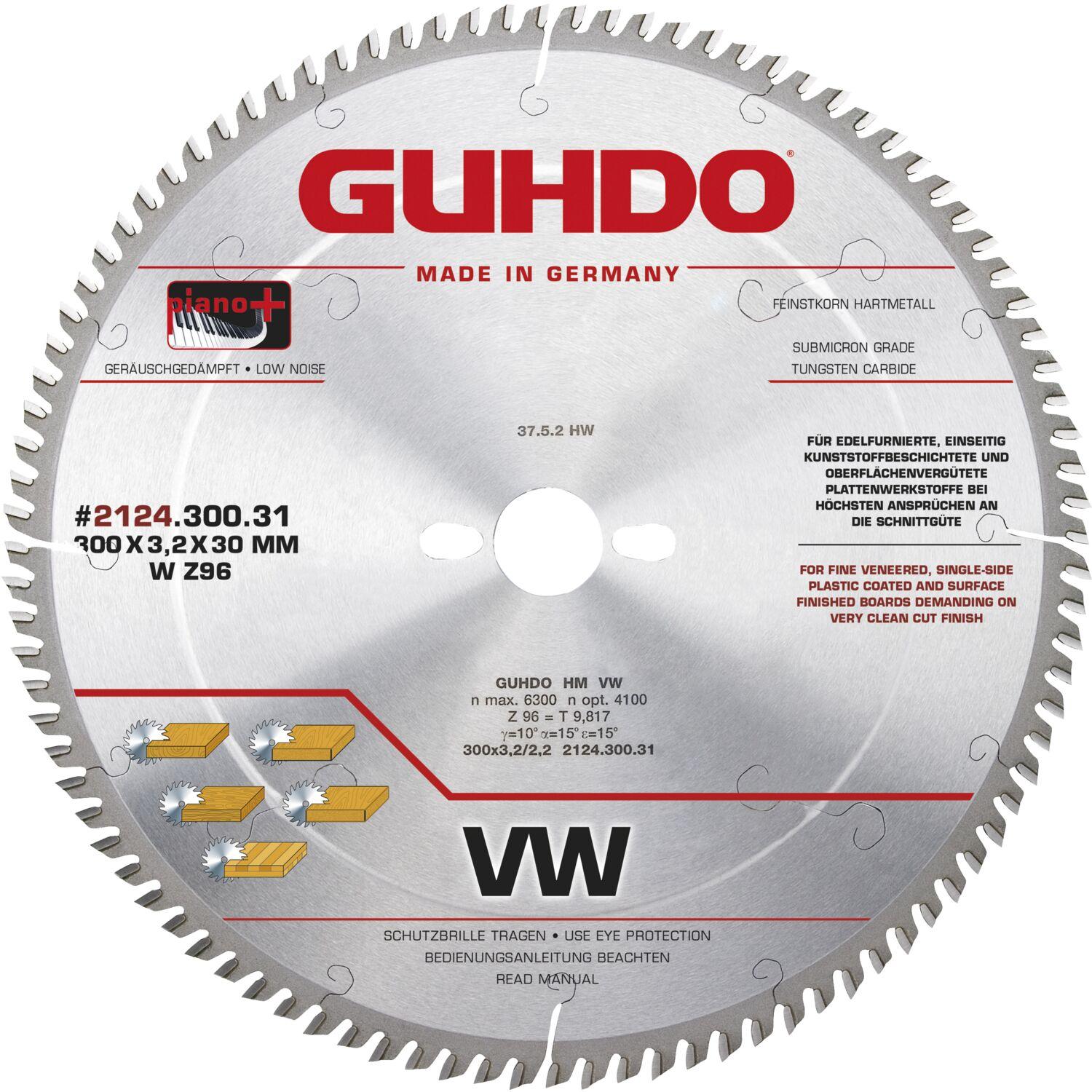 Guhdo, Sägeblatt, HW-Standard-WZ-Kreissägeblatt 300x3,2x30 mm Z96 - Holz fein - Piano plus