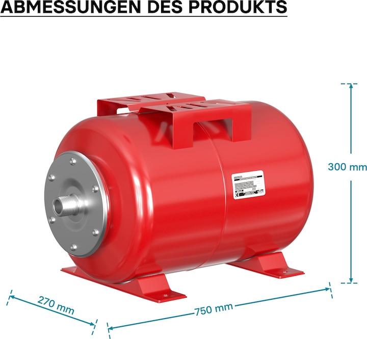 Produktbild Wiltec Membrankessel Hauswasserwerk 24L horizontal Ausdehnungsgefäss Druckkessel (Hauswasserpumpe)