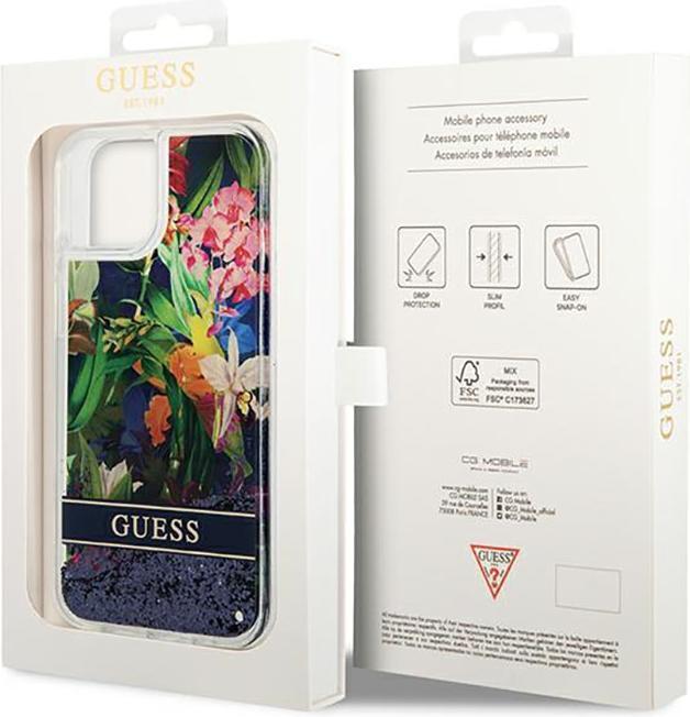 Produktbild Guess GUHCP14MLFLSB iPhone 14 Plus 6,7" niebieski/blue hardcase Flower Liquid Glitter (Apple iPhone 14 Plus)