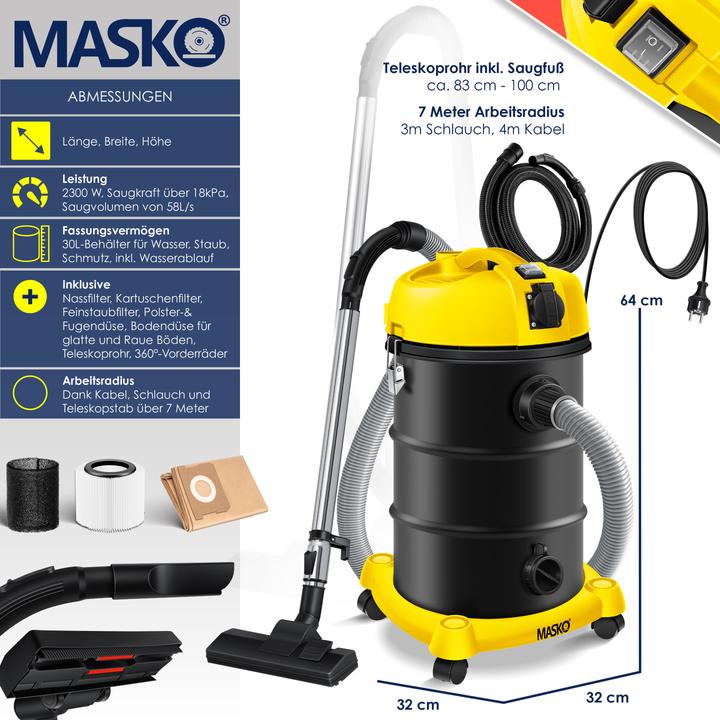 Image du produit Masko Aspirateur industriel 6IN1 Jaune (Aspirateur eau et poussière)