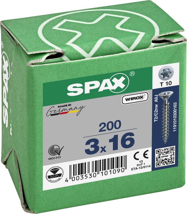 Produktbild Spax Universalschraube, T-STAR plus, Senkkopf, Wirox, Vollgewinde, 3 x 16 mm (200 Schrauben pro Stück)